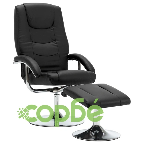 Реклайнер с табуретка, черен, изкуствена кожа ➤ топ цена ➤ sorbe.bg