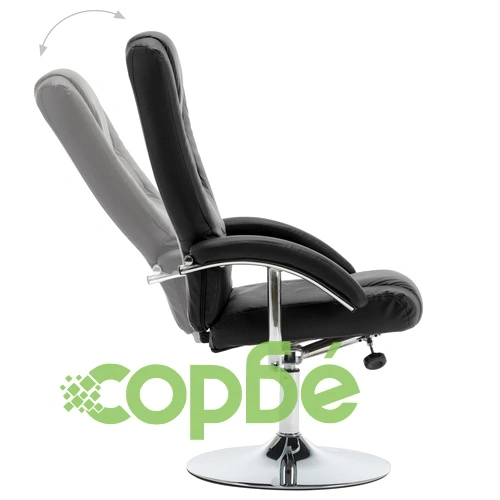 Реклайнер с табуретка, черен, изкуствена кожа ➤ топ цена ➤ sorbe.bg