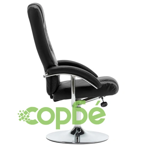 Реклайнер с табуретка, черен, изкуствена кожа ➤ топ цена ➤ sorbe.bg