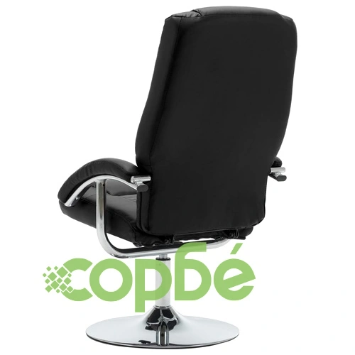 Реклайнер с табуретка, черен, изкуствена кожа ➤ топ цена ➤ sorbe.bg