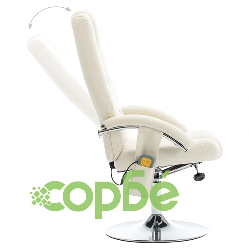 Масажен реклайнер с табуретка, кремавобял, изкуствена кожа ➤ топ цена ➤ sorbe.bg