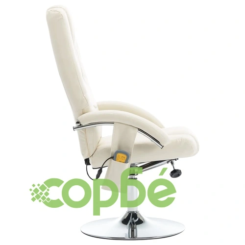 Масажен реклайнер с табуретка, кремавобял, изкуствена кожа ➤ топ цена ➤ sorbe.bg