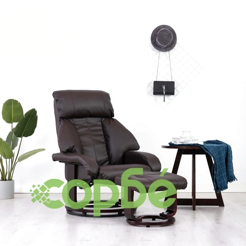 ТВ реклайнер с табуретка за крака, кафяв, изкуствена кожа ➤ топ цена ➤ sorbe.bg