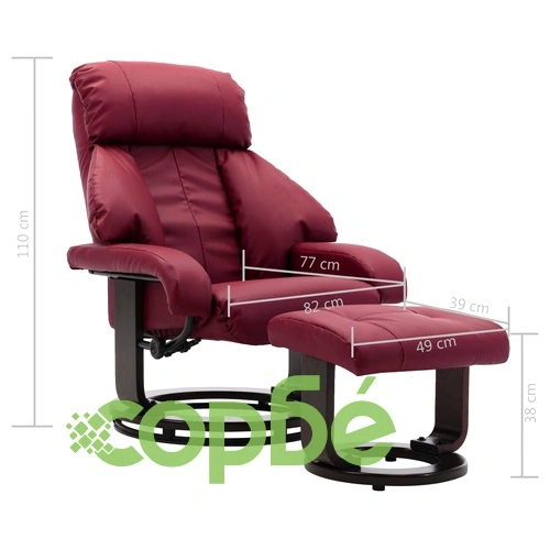 ТВ реклайнер с табуретка за крака виненочервен изкуствена кожа ➤ топ цена ➤ sorbe.bg