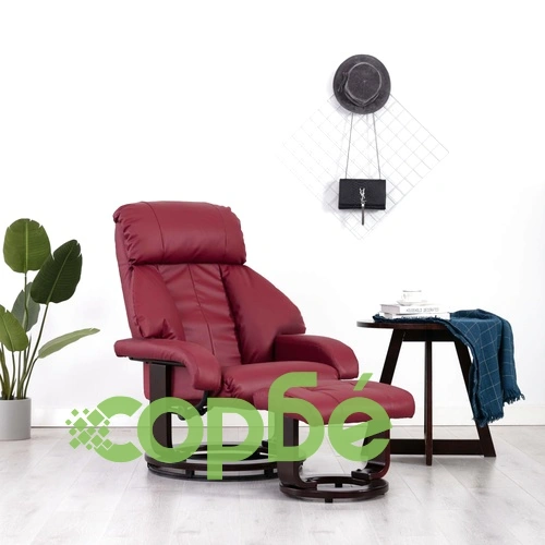 ТВ реклайнер с табуретка за крака виненочервен изкуствена кожа ➤ топ цена ➤ sorbe.bg