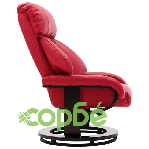 ТВ реклайнер с табуретка за крака, червен, изкуствена кожа ➤ топ цена ➤ sorbe.bg