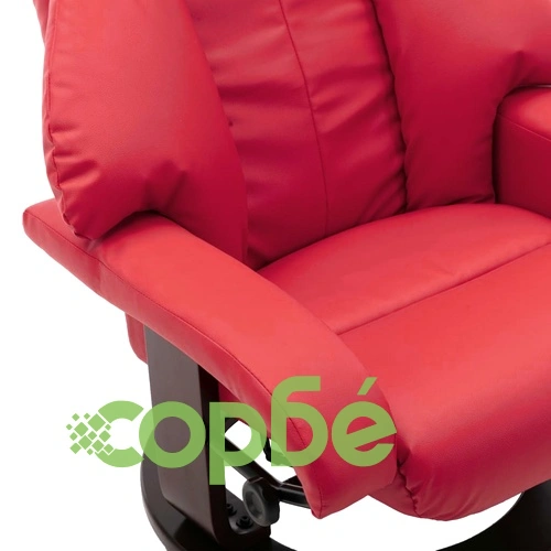 ТВ реклайнер с табуретка за крака, червен, изкуствена кожа ➤ топ цена ➤ sorbe.bg