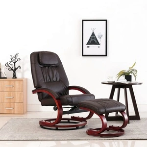 Реклайнер с табуретка, кафяв, изкуствена кожа