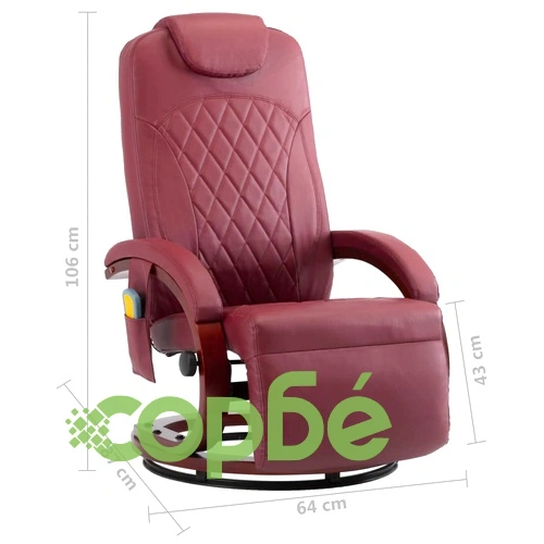 ТВ масажен реклайнер, виненочервен, изкуствена кожа ➤ топ цена ➤ sorbe.bg