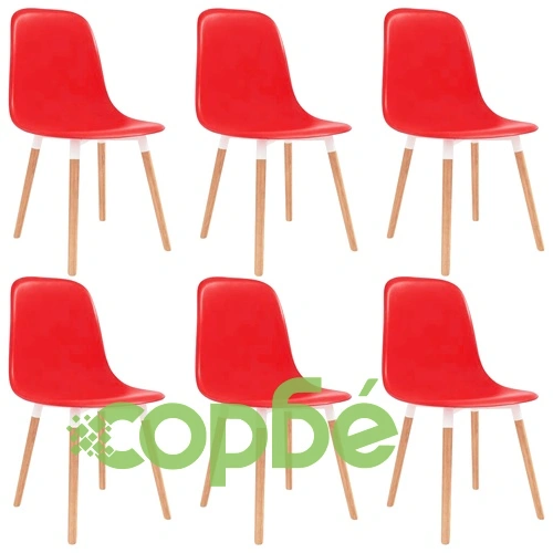 Трапезни столове, 6 бр, червени, пластмаса ➤ топ цена ➤ sorbe.bg