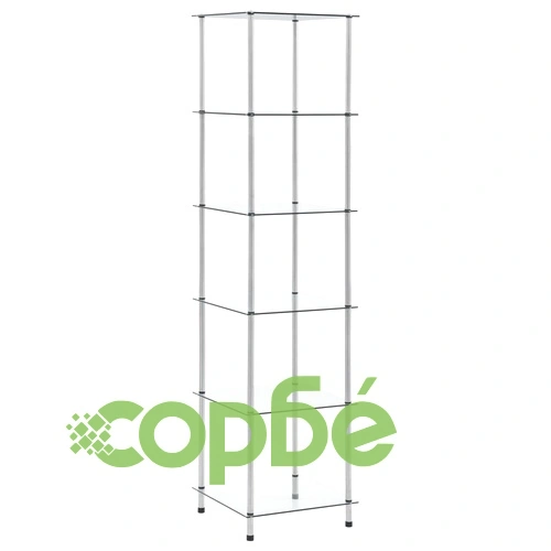 Етажерка с 6 рафта, прозрачна, 40x40x160 см, закалено стъкло ➤ топ цена ➤ sorbe.bg