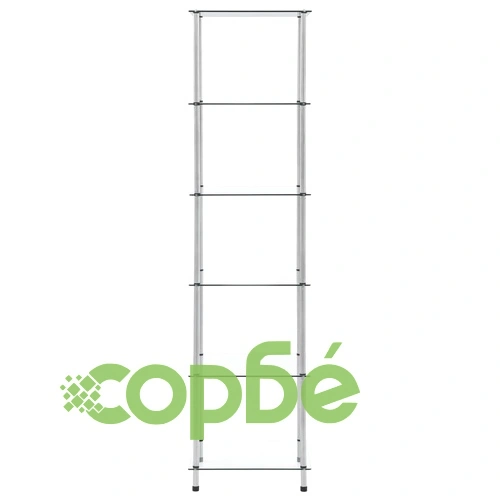 Етажерка с 6 рафта, прозрачна, 40x40x160 см, закалено стъкло ➤ топ цена ➤ sorbe.bg