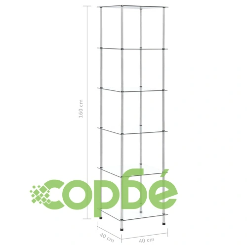 Етажерка с 6 рафта, прозрачна, 40x40x160 см, закалено стъкло ➤ топ цена ➤ sorbe.bg