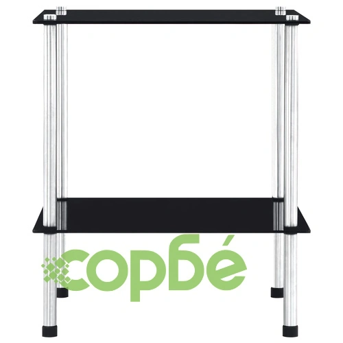 2-етажен рафт, черен, 40x40x47 см, закалено стъкло ➤ топ цена ➤ sorbe.bg