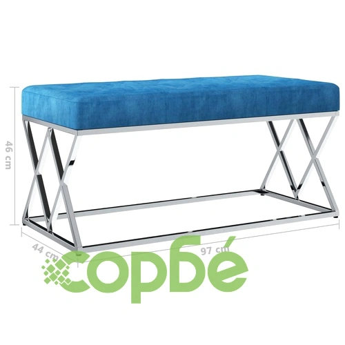 Пейка, 97 см, синьо кадифе и неръждаема стомана ➤ топ цена ➤ sorbe.bg