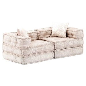 2-местен модулен пуф, бежов, текстил