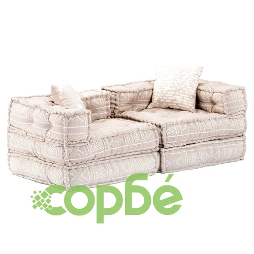 2-местен модулен пуф, бежов, текстил ➤ топ цена ➤ sorbe.bg