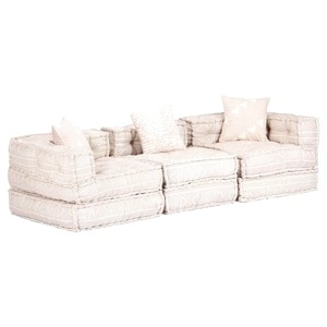 3-местен модулен пуф, бежов, текстил