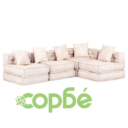 4-местен модулен пуф, бежов, текстил ➤ топ цена ➤ sorbe.bg