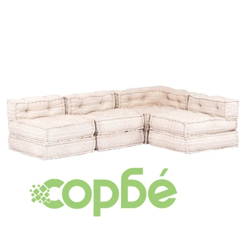 4-местен модулен пуф, бежов, текстил ➤ топ цена ➤ sorbe.bg