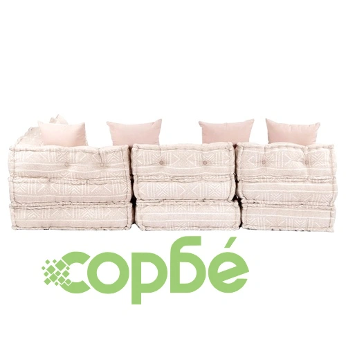 4-местен модулен пуф, бежов, текстил ➤ топ цена ➤ sorbe.bg