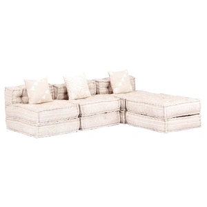 3-местен модулен пуф, бежов, текстил