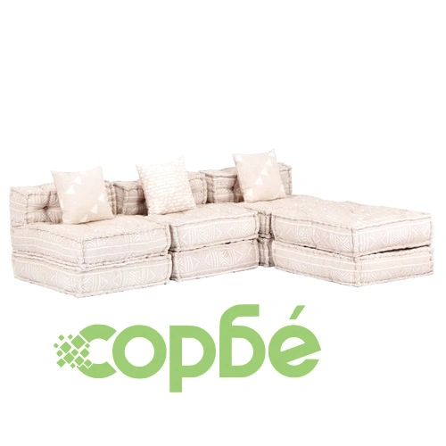 3-местен модулен пуф, бежов, текстил ➤ топ цена ➤ sorbe.bg