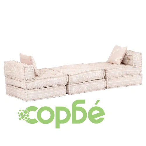 3-местен модулен пуф, бежов, текстил ➤ топ цена ➤ sorbe.bg