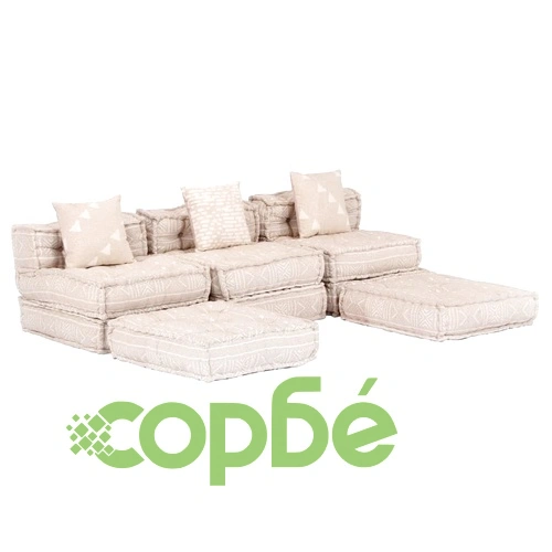 3-местен модулен пуф, бежов, текстил ➤ топ цена ➤ sorbe.bg