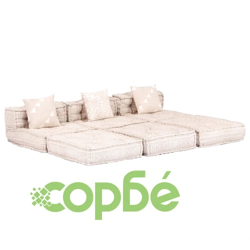 3-местен модулен пуф, бежов, текстил ➤ топ цена ➤ sorbe.bg