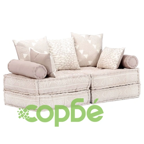 2-местен модулен пуф, бежов, текстил ➤ топ цена ➤ sorbe.bg