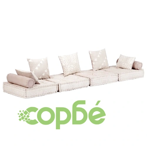 2-местен модулен пуф, бежов, текстил ➤ топ цена ➤ sorbe.bg