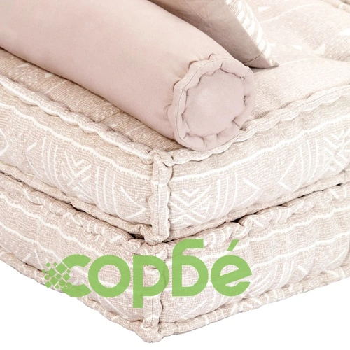 2-местен модулен пуф, бежов, текстил ➤ топ цена ➤ sorbe.bg