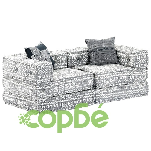 2-местен модулен пуф, светлосив, текстил ➤ топ цена ➤ sorbe.bg