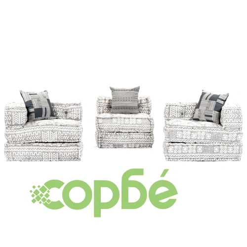 3-местен модулен пуф, светлосив, текстил ➤ топ цена ➤ sorbe.bg