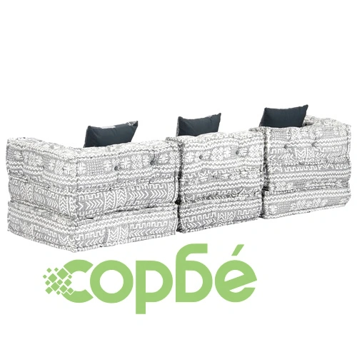 3-местен модулен пуф, светлосив, текстил ➤ топ цена ➤ sorbe.bg