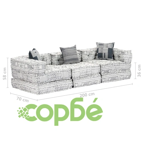 3-местен модулен пуф, светлосив, текстил ➤ топ цена ➤ sorbe.bg