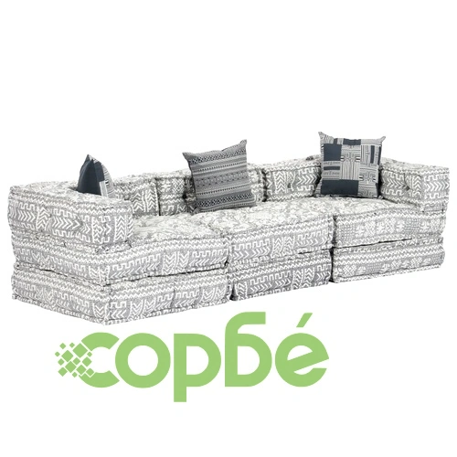 3-местен модулен пуф, светлосив, текстил ➤ топ цена ➤ sorbe.bg