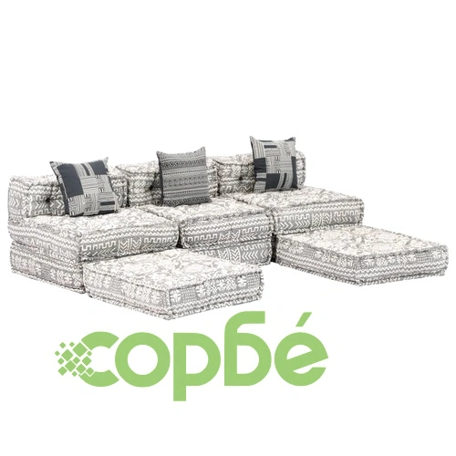 3-местен модулен пуф, светлосив, текстил ➤ топ цена ➤ sorbe.bg