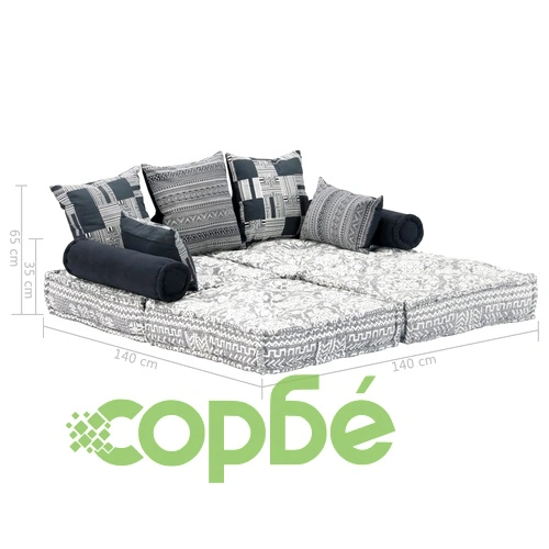 2-местен модулен пуф, светлосив, текстил ➤ топ цена ➤ sorbe.bg