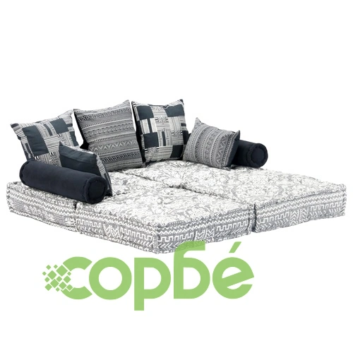 2-местен модулен пуф, светлосив, текстил ➤ топ цена ➤ sorbe.bg