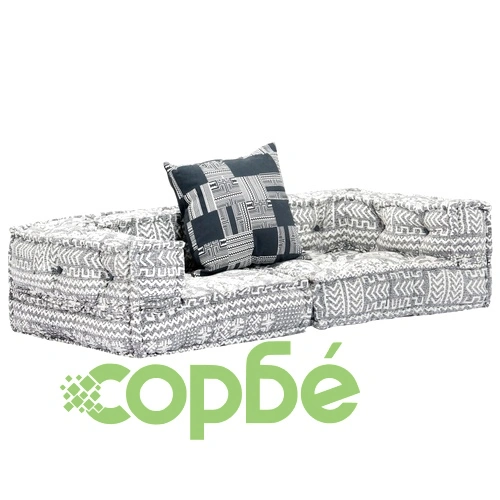 2-местен модулен пуф, светлосив, текстил ➤ топ цена ➤ sorbe.bg