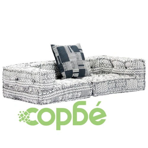 2-местен модулен пуф, светлосив, текстил ➤ топ цена ➤ sorbe.bg