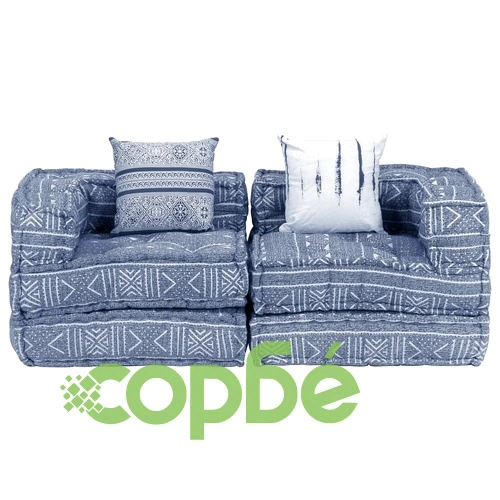 2-местен модулен пуф, индиго, текстил ➤ топ цена ➤ sorbe.bg