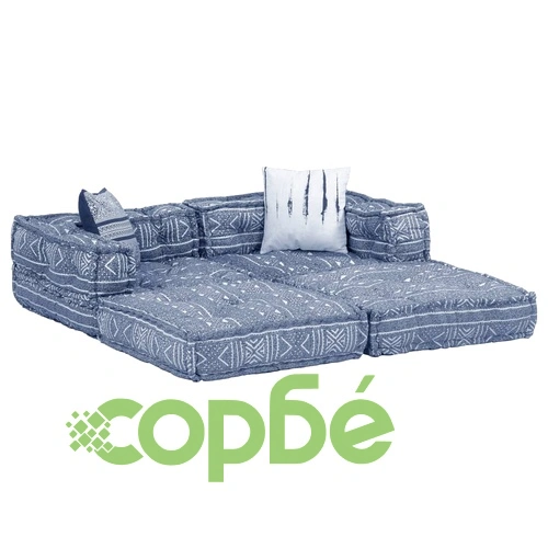 2-местен модулен пуф, индиго, текстил ➤ топ цена ➤ sorbe.bg