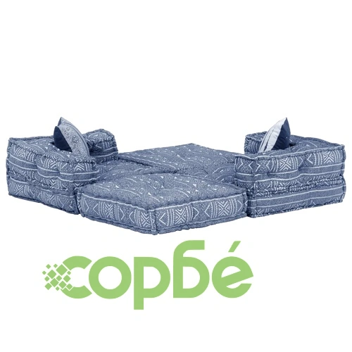 2-местен модулен пуф, индиго, текстил ➤ топ цена ➤ sorbe.bg