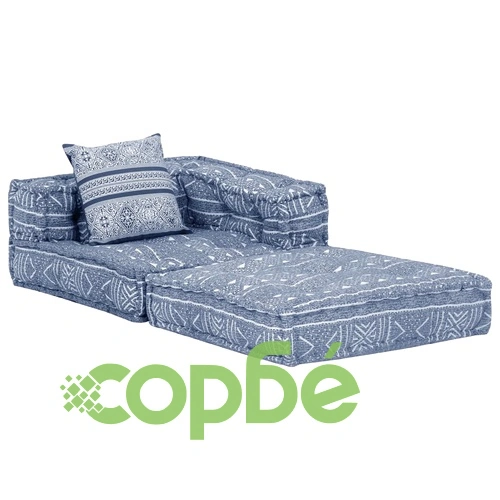 2-местен модулен пуф, индиго, текстил ➤ топ цена ➤ sorbe.bg