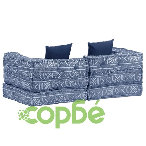 2-местен модулен пуф, индиго, текстил ➤ топ цена ➤ sorbe.bg