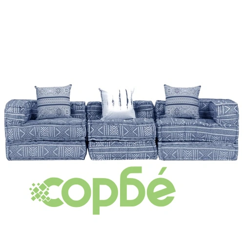 3-местен модулен пуф, индиго, текстил ➤ топ цена ➤ sorbe.bg