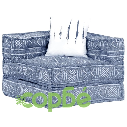 3-местен модулен пуф, индиго, текстил ➤ топ цена ➤ sorbe.bg